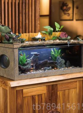 高档办匠心厅坊中式景观桌面流水摆件循环水客鱼缸造景茶台公室装