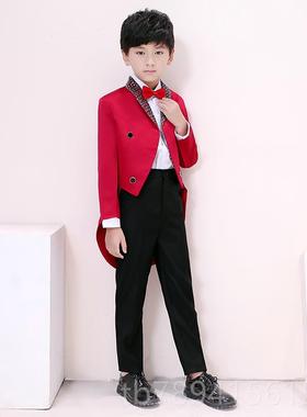 高档儿童红色礼服男童燕尾服男孩主婚版礼魔指挥钢琴术演持出服韩