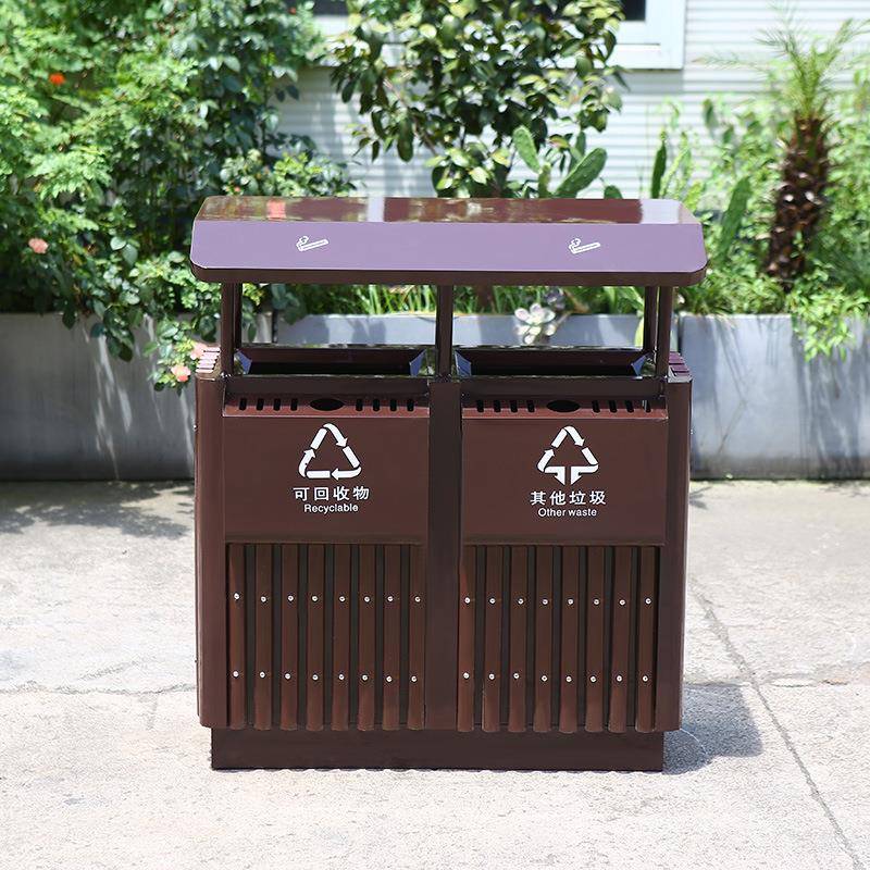 厂家户外二分类垃圾桶钢木双桶果皮箱公园街道公共环卫垃圾箱现货