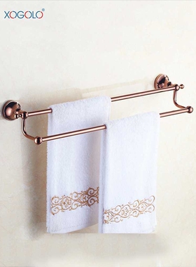 BK9K 免打孔玫瑰金铜浴巾架毛巾架浴室置物架单双杆收纳挂架
