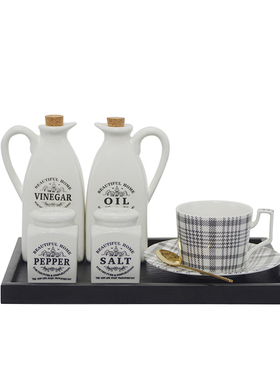 样板房间厨房软装调味罐摆件展示橱柜调味瓶杯子托盘家居软装饰品