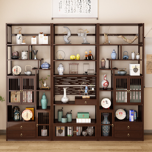 新中式实木博古架多宝阁茶叶架展示陈列柜茶室置物架简约客厅隔断
