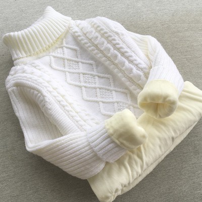 儿童毛衣中大童男童高领加厚针织衫女童低领加绒冬季保暖套头红色