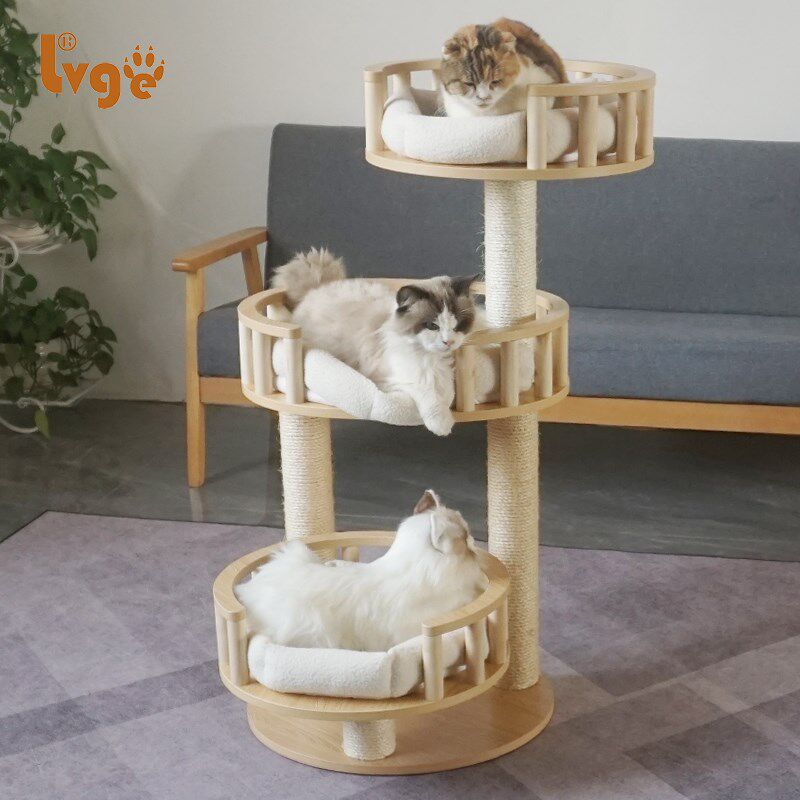 绿歌实木柱子猫爬架猫窝猫树一体四季通用剑麻猫跳台猫抓板猫别墅