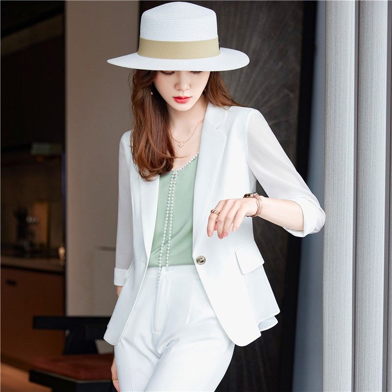 夏季短款雪纺袖西装外套女薄款小个子七分袖荷叶边外搭小西服上衣,女装/女士精品,西装,淘宝优惠券,粉丝福利购,淘宝优惠卷