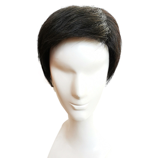 假发男式全头套短寸发平头全手织自然蓬松真发中老年逼真男士发套