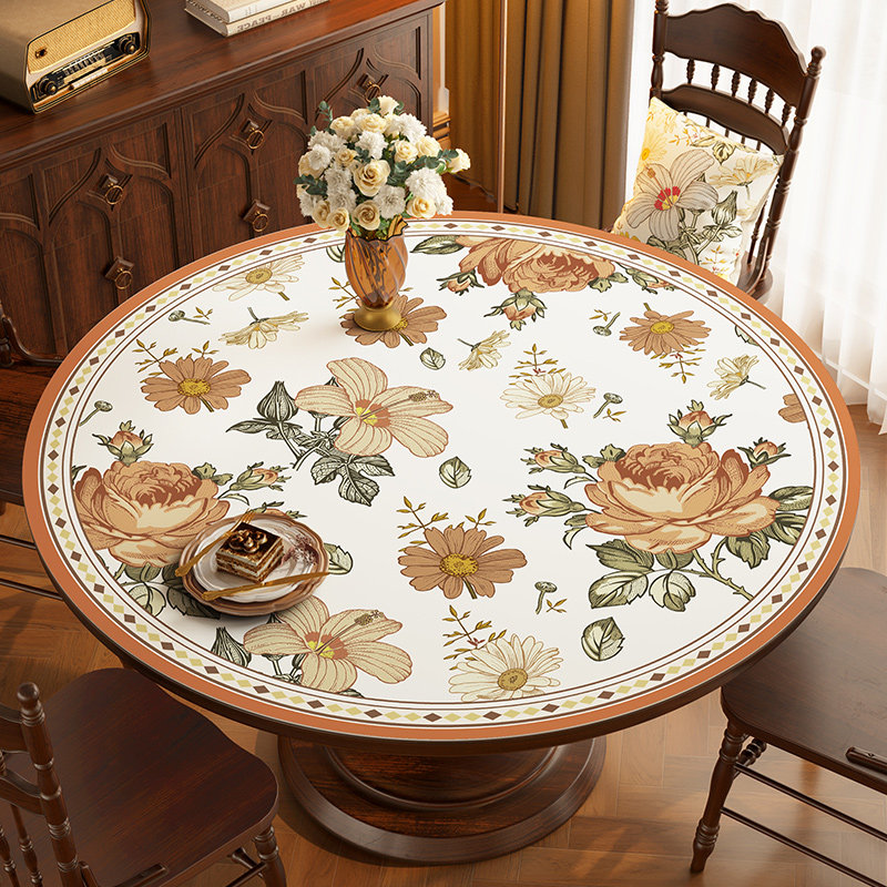 美式圆桌桌布防水防油防烫免洗餐桌垫轻奢复古皮革圆形茶几台布,居家布艺,桌布,淘宝优惠券,粉丝福利购,淘宝优惠卷