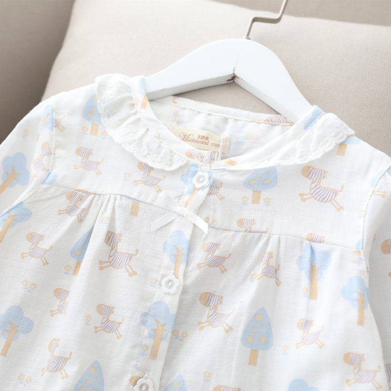 特卖儿童睡衣女童纯棉纱布春秋薄短袖长袖长裤三件套家居服空调服