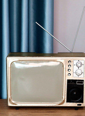 复古怀旧家居装饰摆件咖啡馆服装店铺橱窗陈列道具铁皮电视机模型