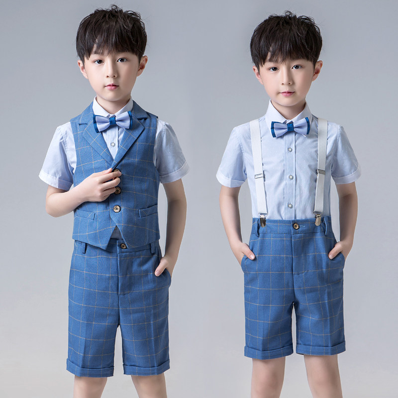 男童背带裤马甲西装套装花童礼服小学生洋气演出服儿童走秀表演服