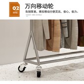 服装 店展示架拉丝不锈钢衣架落地双层挂衣杆银色移动晾衣架子带轮