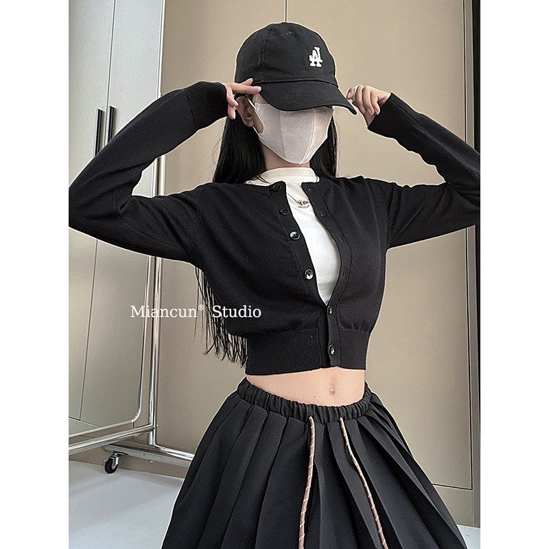 日漫美少女圆领单排扣针织开衫女秋季修身显瘦短款露脐长袖小外套,女装/女士精品,毛针织衫,淘宝优惠券,粉丝福利购,淘宝优惠卷