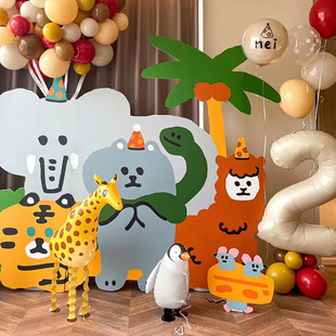 虎宝宝周岁生日布置背景墙百天装饰家里女宝kt板动物主题1岁男孩