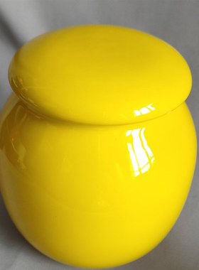 招财进宝陶瓷罐黄色罐子摆件储物罐金字招财工艺品 高11.3 宽10cm