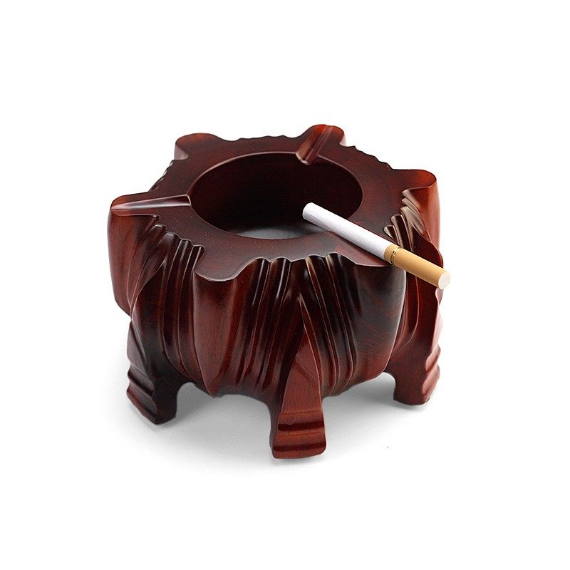 实木烟灰缸红黑木色楠木质客厅茶几根雕烟灰缸防摔大号网吧酒吧
