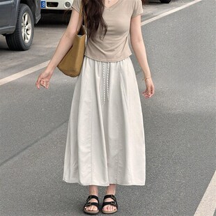 工装半身裙女夏季新款胖妹妹mm梨型身材高腰遮胯显瘦中长款a字裙