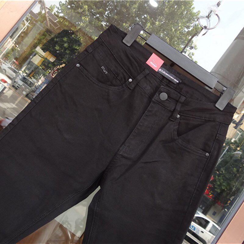 笨小孩牛仔男裤纯黑T75406弹力修身小直筒工装上班中青年显瘦加长