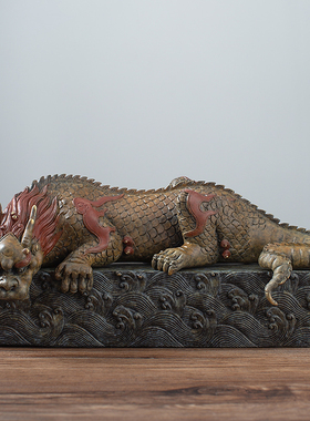 铜韵堂镇水兽铜龙王蚣蝮客厅玄关办公室吸水麒麟摆件乔迁开业礼物