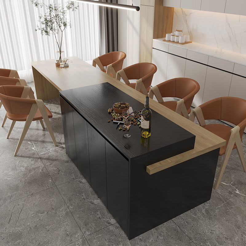 定制岛台餐桌一体轻奢吧台开放式厨房原木风多功能超长茶桌两用