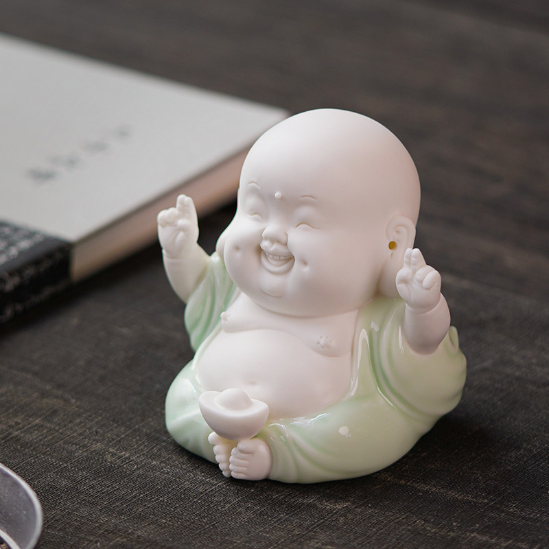 创意笑佛茶宠摆件 开心弥勒佛陶瓷家居装饰品 可养茶宠手工佛珠组