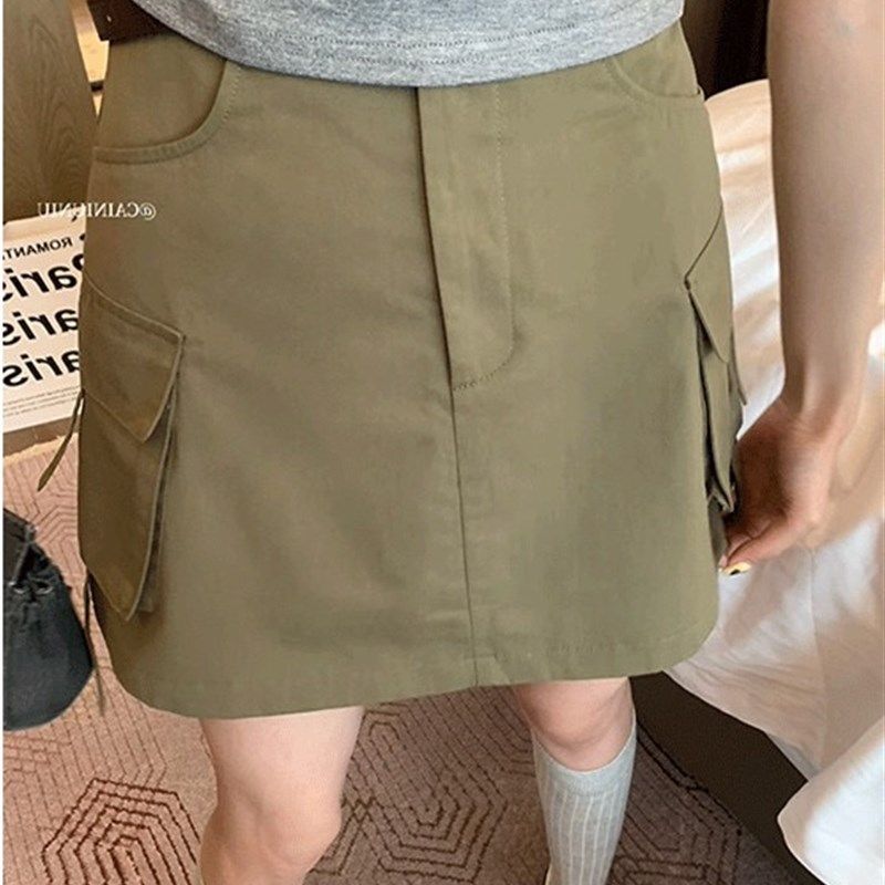 富尔大码定制女装肥妹妹mm大口袋工装半身裙夏季宽松显瘦休闲短裙