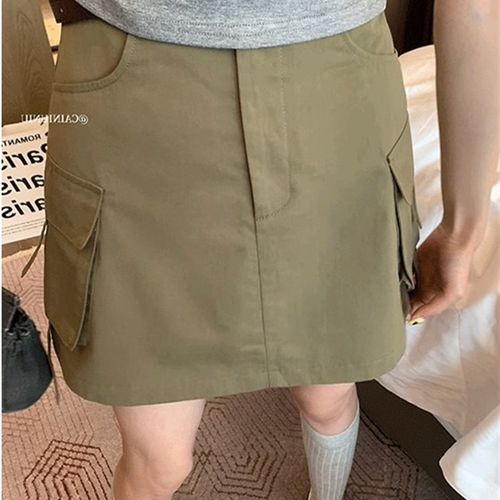 富尔大码定制女装肥妹妹mm大口袋工装半身裙夏季宽松显瘦休闲短裙