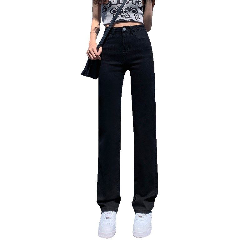 新款白色弹力修身直筒牛仔裤女烟管裤小个子高腰显瘦窄版直筒裤子