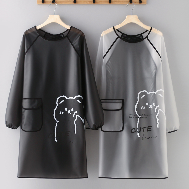 长袖围裙防水防油罩衣女家用厨房定制logo印字围腰水产专用工作服