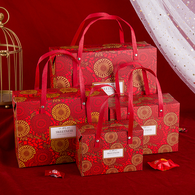 婚礼喜糖盒手提包装盒创意婚宴红色伴手礼空盒子大号结婚喜糖礼袋