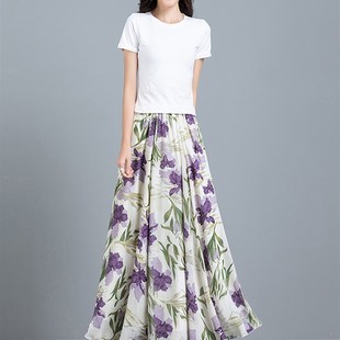 碎花裙子半身裙女夏2025新款 遮胯大摆气质A字裙高腰显瘦雪纺长裙