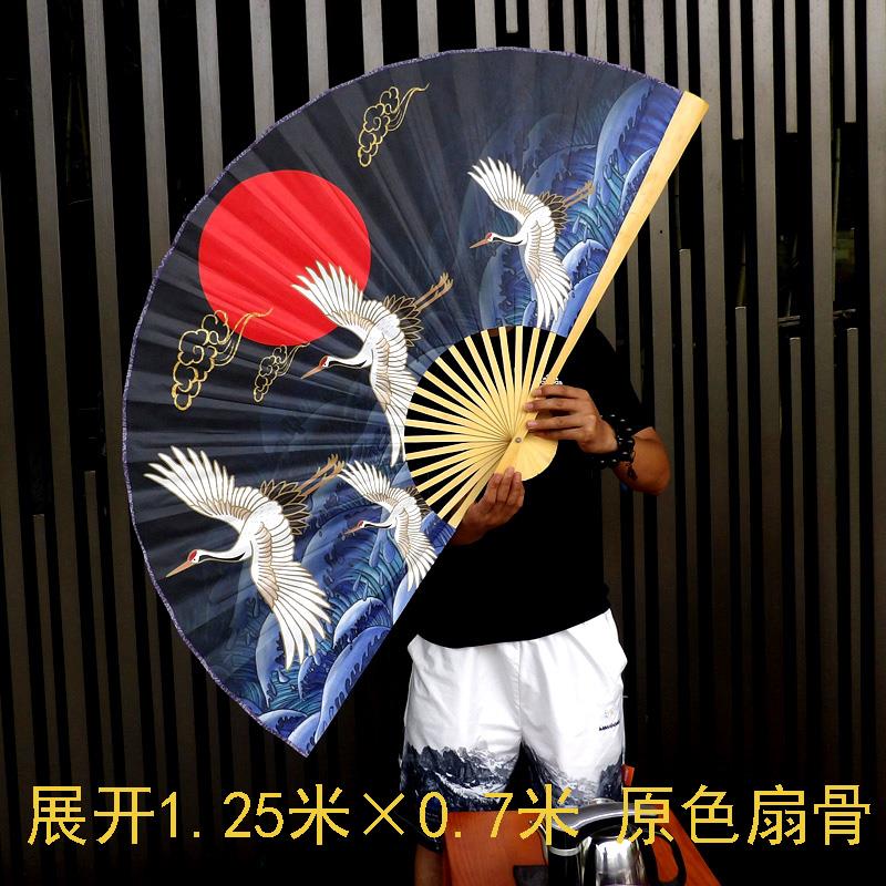 日式大挂扇家装挂墙装饰扇沙发背景床头新中式国潮大折扇仙鹤海浪
