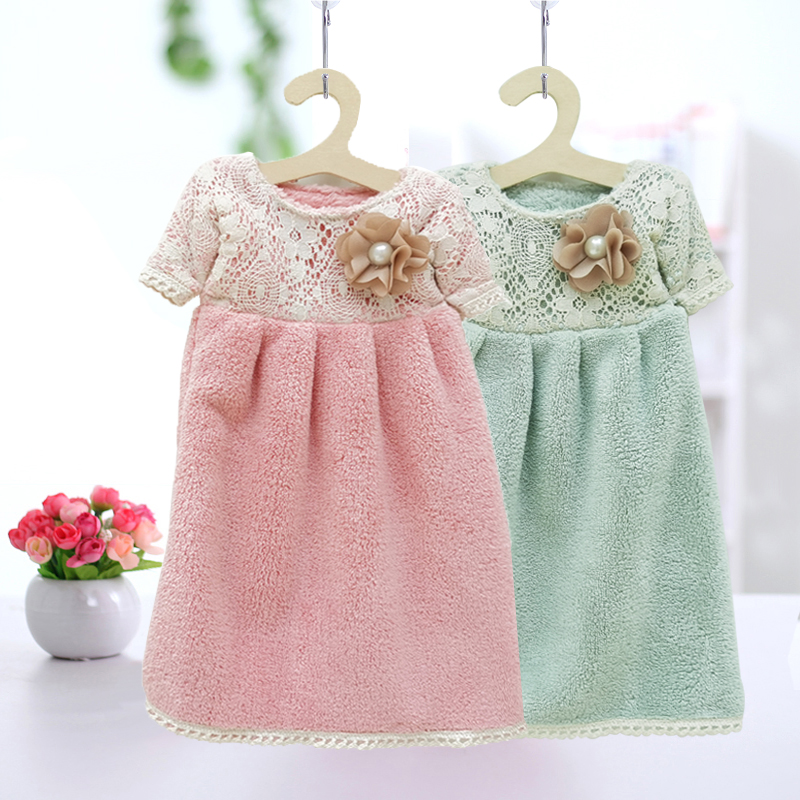 挂式可爱小裙子珊瑚绒擦手巾厨房卫生间双面加厚毛巾吸水儿童手帕