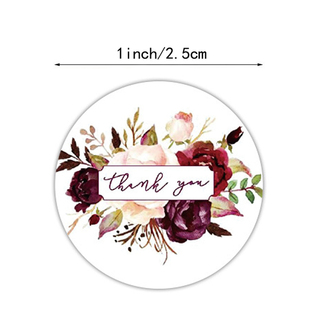 500张 卷圆形花卉贴纸谢谢感谢彩色手工制作封口贴礼物不干胶标签