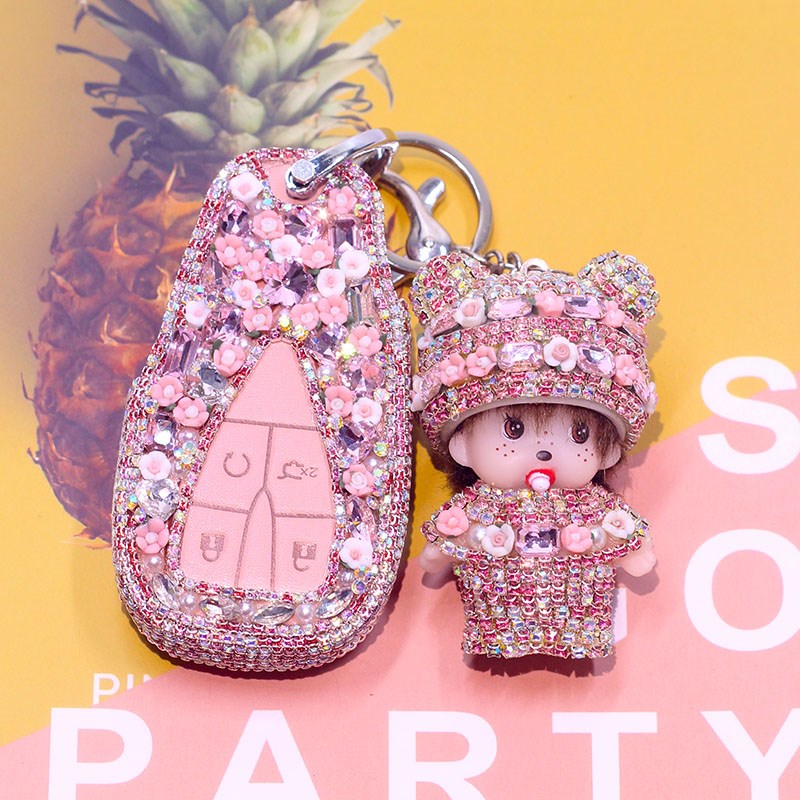 适用长安汽车钥匙套cs55plus卡通cs35女cs75plus钥匙包扣水钻创意