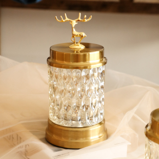 欧式 饰品摆件玻璃带盖罐子金属麋鹿首饰罐 糖果罐轻奢储物罐软装