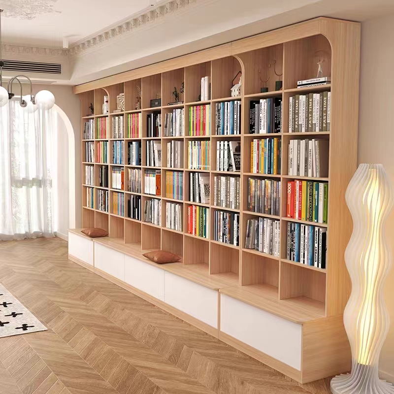 书柜定制整墙一体靠墙图书馆满墙客厅背景儿童格子架收纳柜大容量