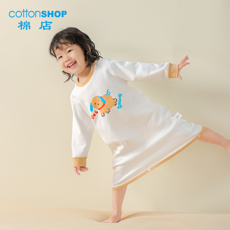 棉店儿童睡袍春秋纯棉长袖婴儿家居服睡裙防踢薄款宝宝护肚睡衣冬