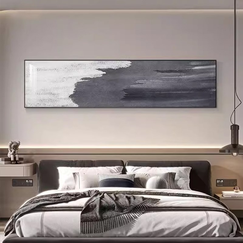极简黑白灰卧室床头装饰画抽象艺术主卧房间挂画高档酒店宾馆壁画