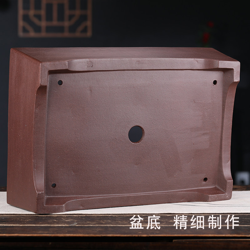 特大紫砂花盆陶瓷树桩盆栽精品宜兴炉均釉马槽长方形盆景盆4050cm