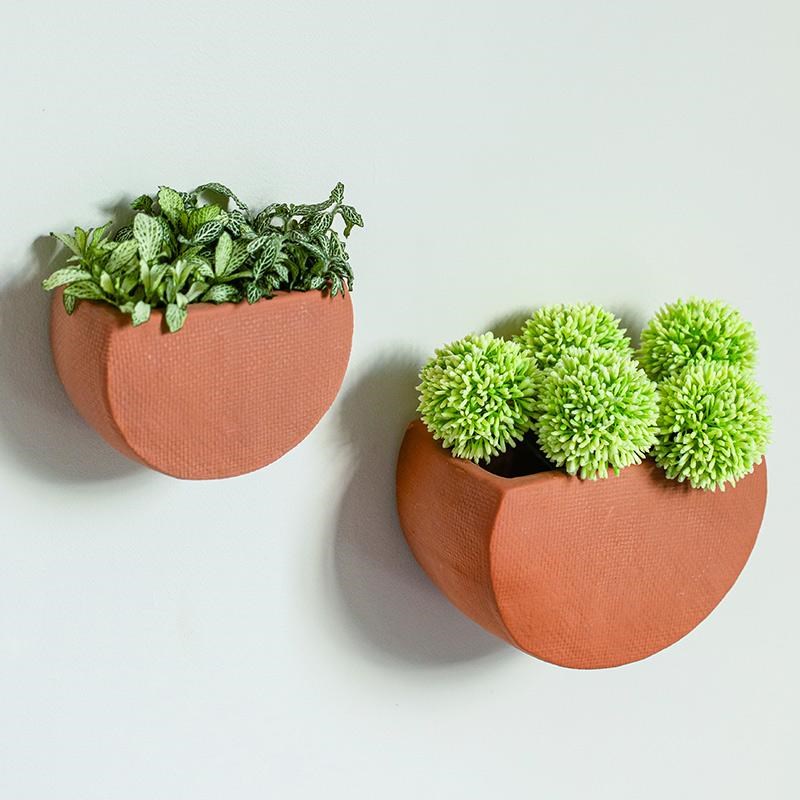 红陶土挂式吊篮无孔透气绿植创意阳台多肉小花盆墙上装饰壁挂花盆