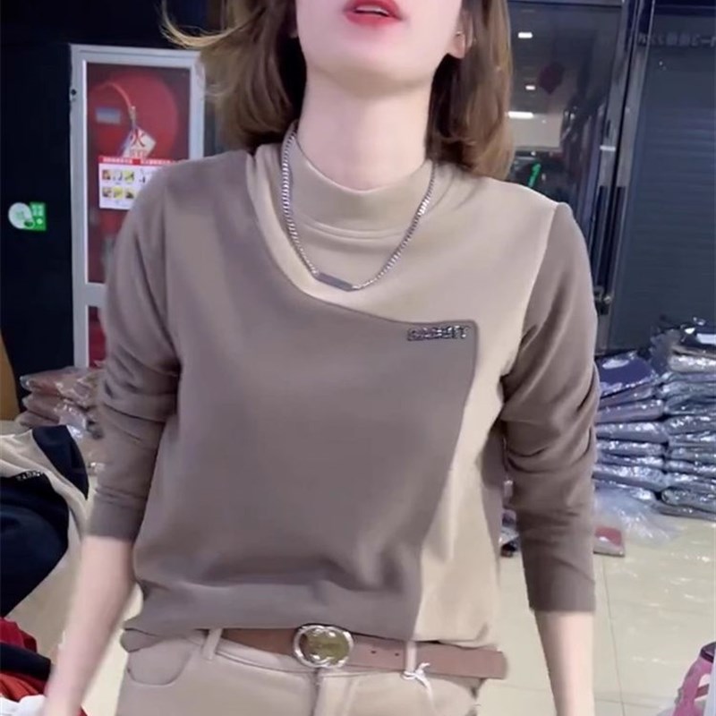 2023新款加绒长袖德绒打底衫女半高领大码妈妈上衣冬装保暖t恤女