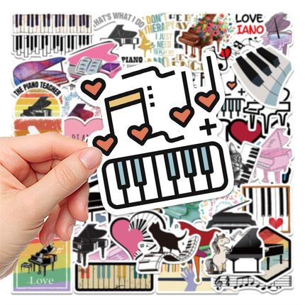 50张卡通钢琴贴纸笔记本电脑水杯手账学生桌面装饰防水DIY贴画