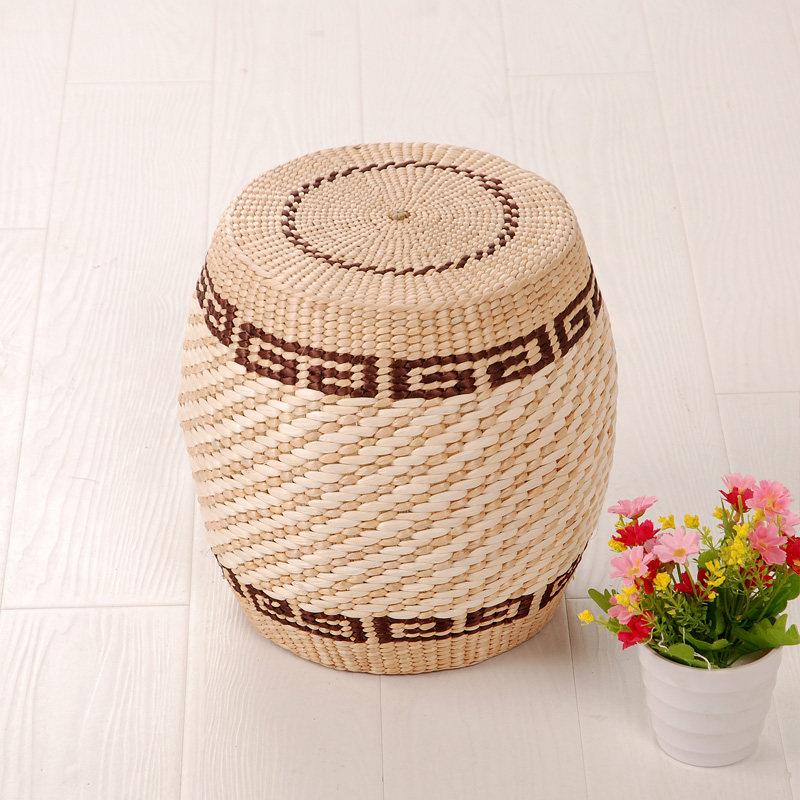 包邮手工小凳子简约时尚创意圆凳换鞋凳实木草编坐墩客厅茶几矮凳