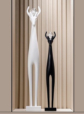 入户玄关壁龛鹿摆件轻奢高级感细长客厅电视柜边落地家居艺术装饰