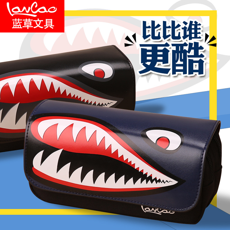 多功能大容量男孩笔袋防水笔袋2017新款大嘴鲨小学生文具袋文具盒