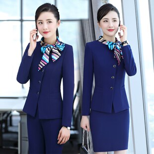 工作服职业气质女秋冬酒店口腔牙科前台西装套装服务员收银员正装