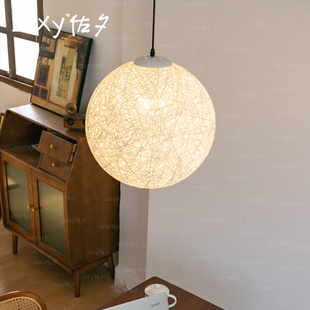 zoxy佐夕 手工藤艺麻球吊灯 侘寂风中古vintage复古卧室日式灯具