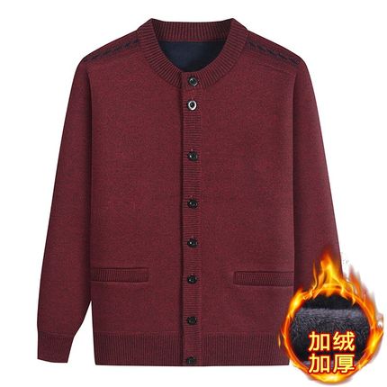 秋冬季保暖内衣中老年男人针织衫毛衣开衫卫衣加绒加厚外套爸爸装