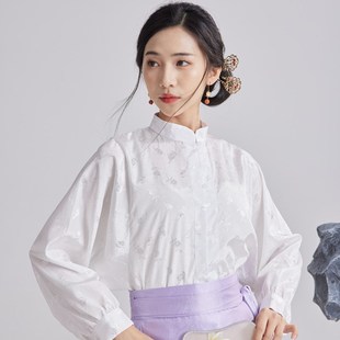 马面裙搭配 交领立领白色飞机袖 新款 上衣女春夏季 国风 衬衫 新中式