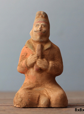 唐代胡人乐器俑摆件仿古彩绘陶器胡俑奏乐俑古风老货老物件收藏品